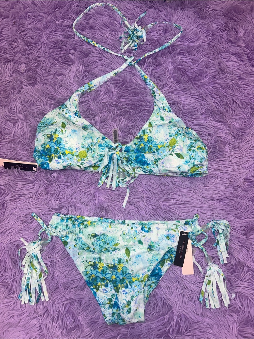 Victoria's Secret Blue Green Floral Tie-Side Bikini
